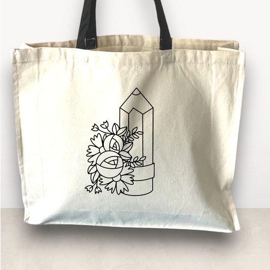 Floral Pencil, Tote Bag