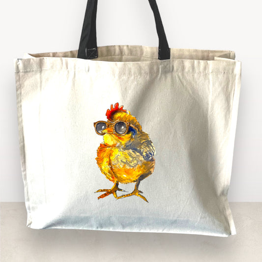 Original Art Tote Bag Chicken wearing sunglasses.