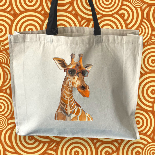 Original Art Tote Bag Giraffe wearing sunglasses.